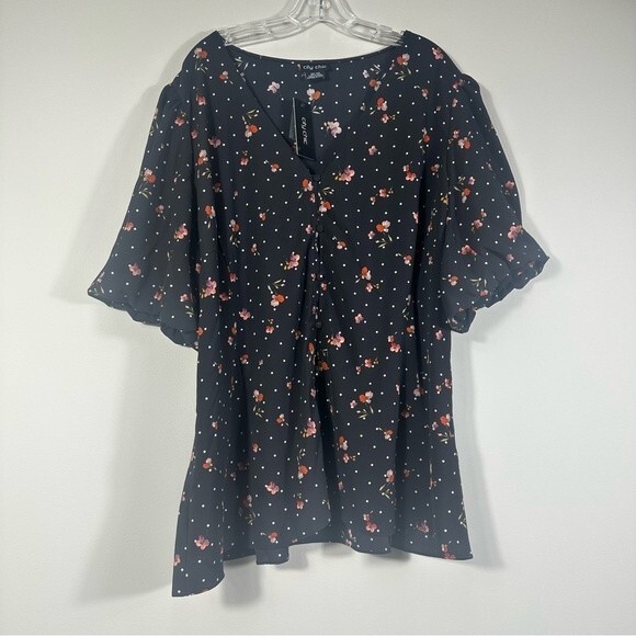 City Chic Spot The Petal Black Floral polka dot print Relaxed fit Button Up XXL - Picture 9 of 15